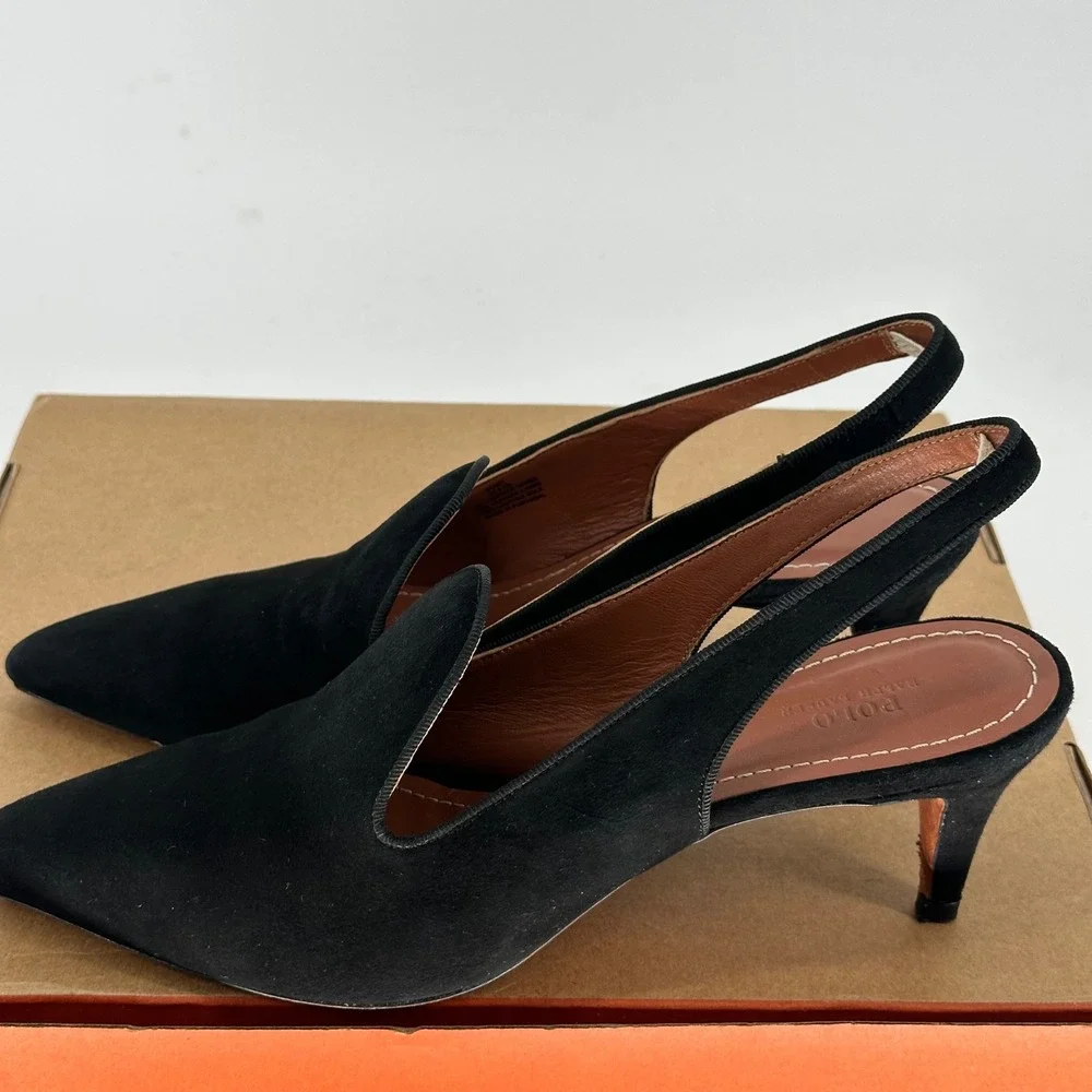 Polo Ralph Lauren Black Stacy Leather Suede Pump Pointed Slingback Heel‎ 9.5 B